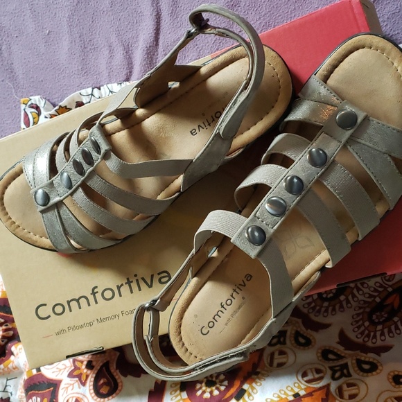 Comfortiva Kalista Anthracite strappy Sandal SZ.8.5 Gold Metallic Leather EUC - Picture 6 of 10